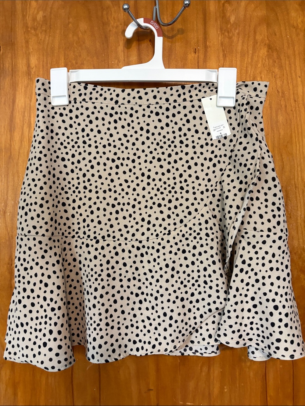 Francesca Beige Polka Dot Flared Skirt With Feminine Ruffle Hem - Size M